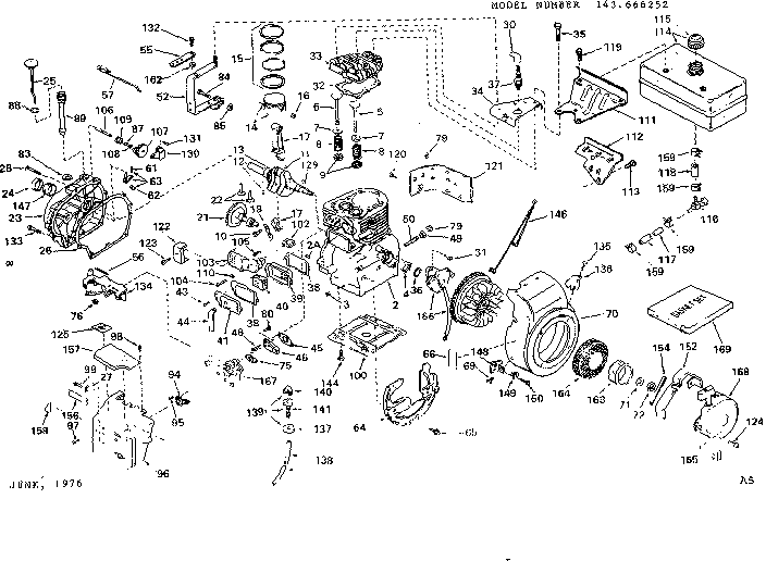 Engine Diagram and Parts List for 143666252  Craftsman Engine