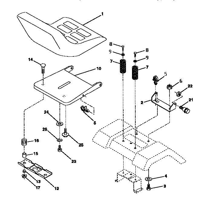 Seat Assembly Diagram and Parts List for 917252510  Craftsman Lawn Tractor