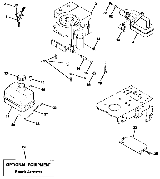 Engine Diagram and Parts List for 917258110  Craftsman Lawn Tractor