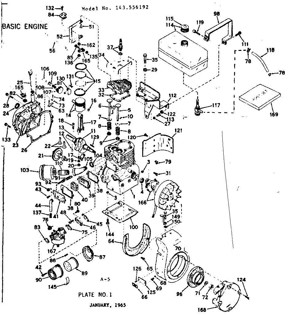 Basic Engine Diagram and Parts List for 143556192  Craftsman Engine