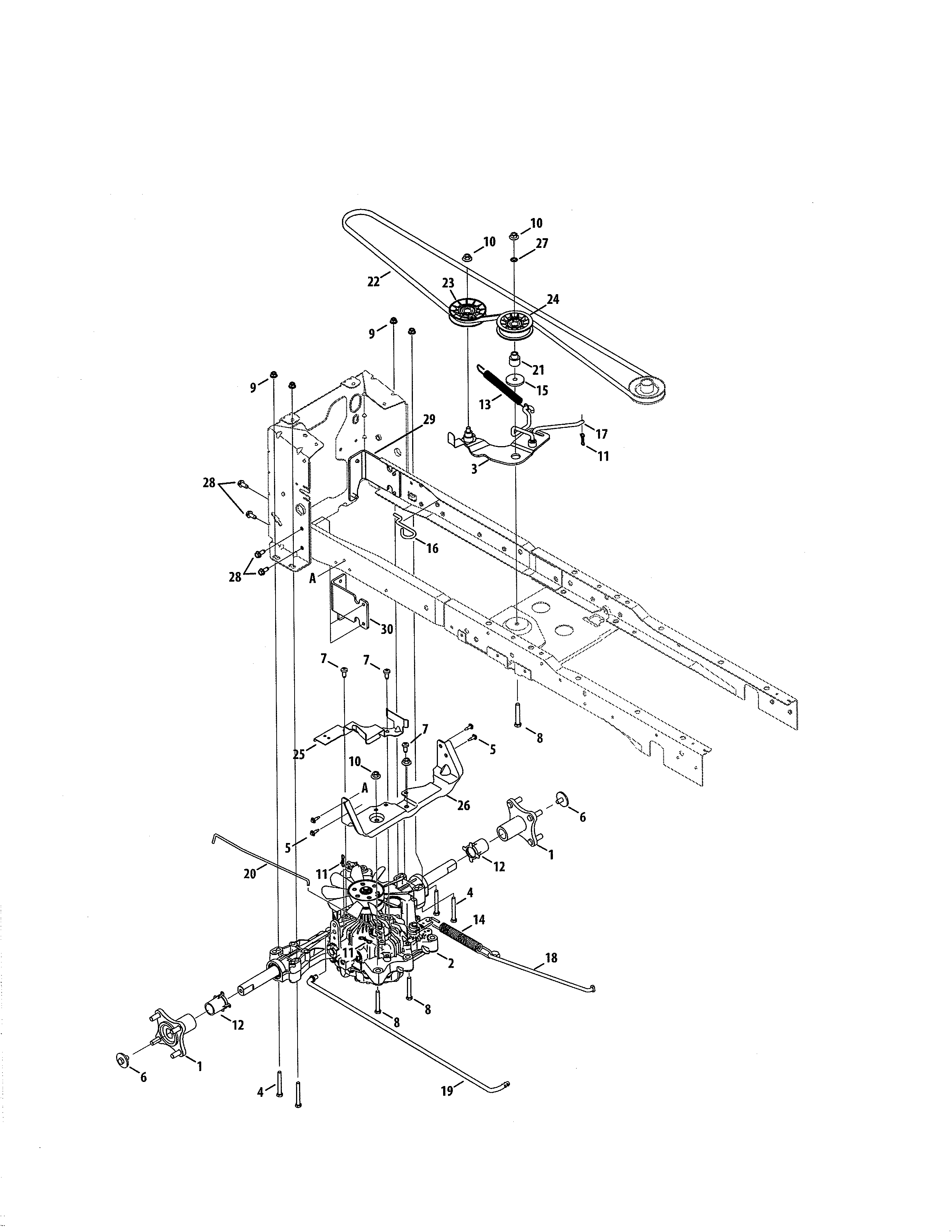 Transmission Diagram and Parts List for 247204430  Craftsman Lawn Tractor