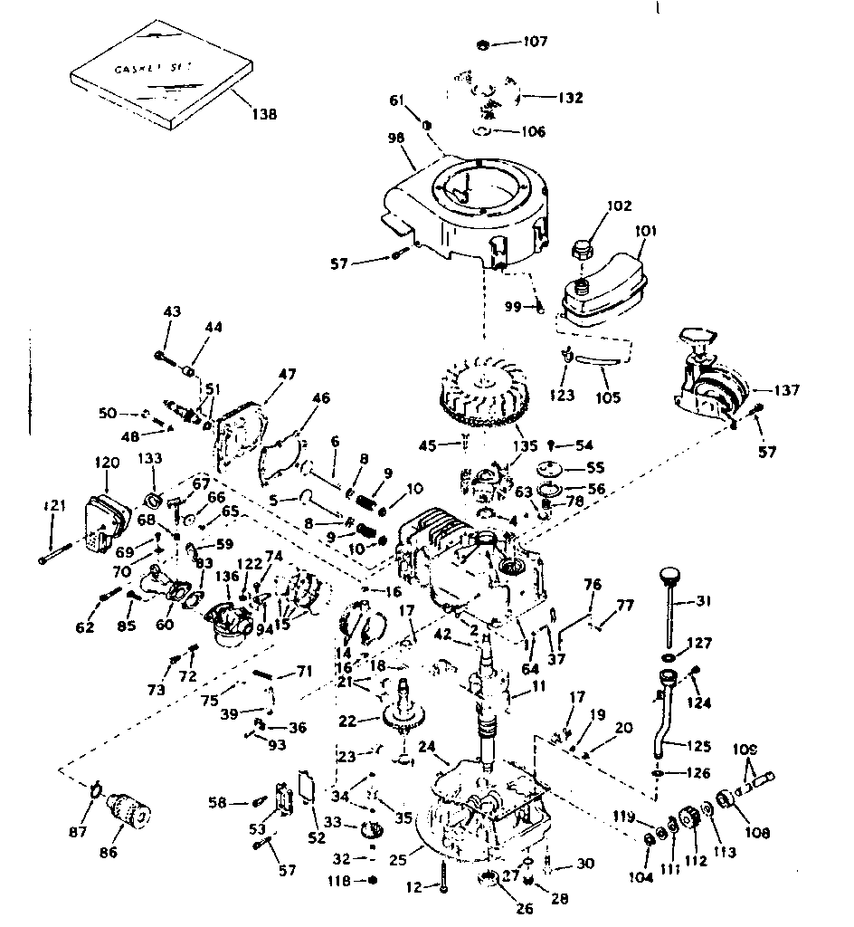 Basic Engine Diagram and Parts List for 143204132  Craftsman Engine