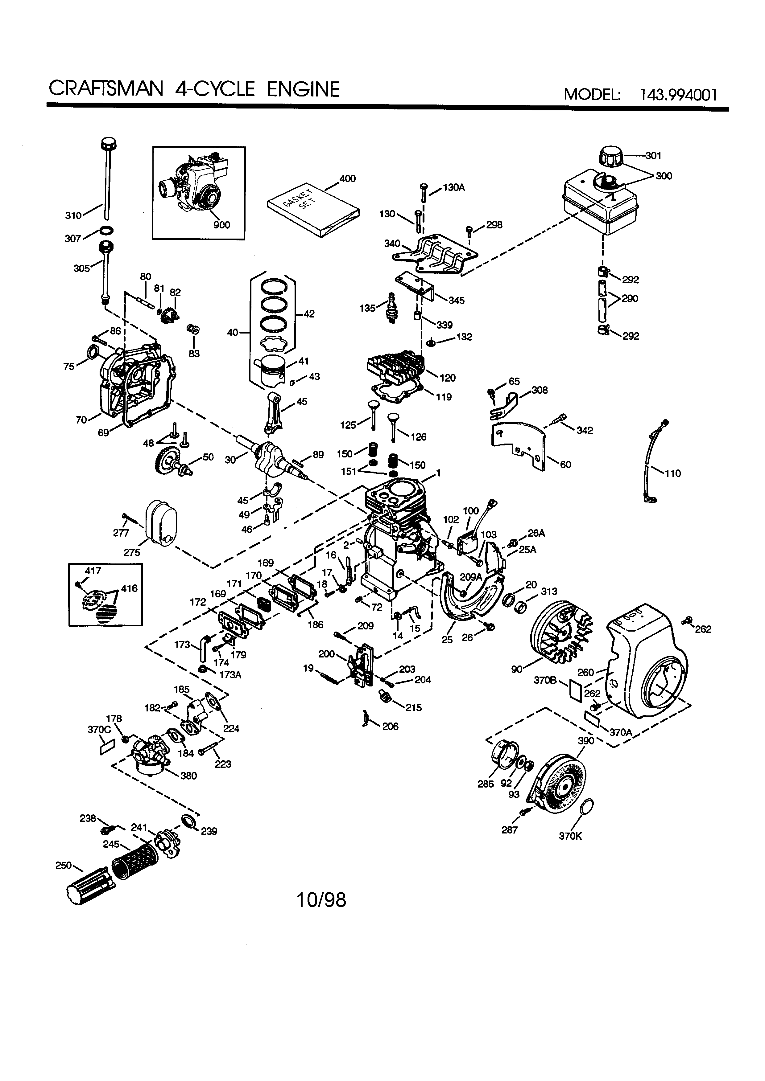 Craftsman 4-cycle Engine Diagram and Parts List for 143994001  Craftsman Engine