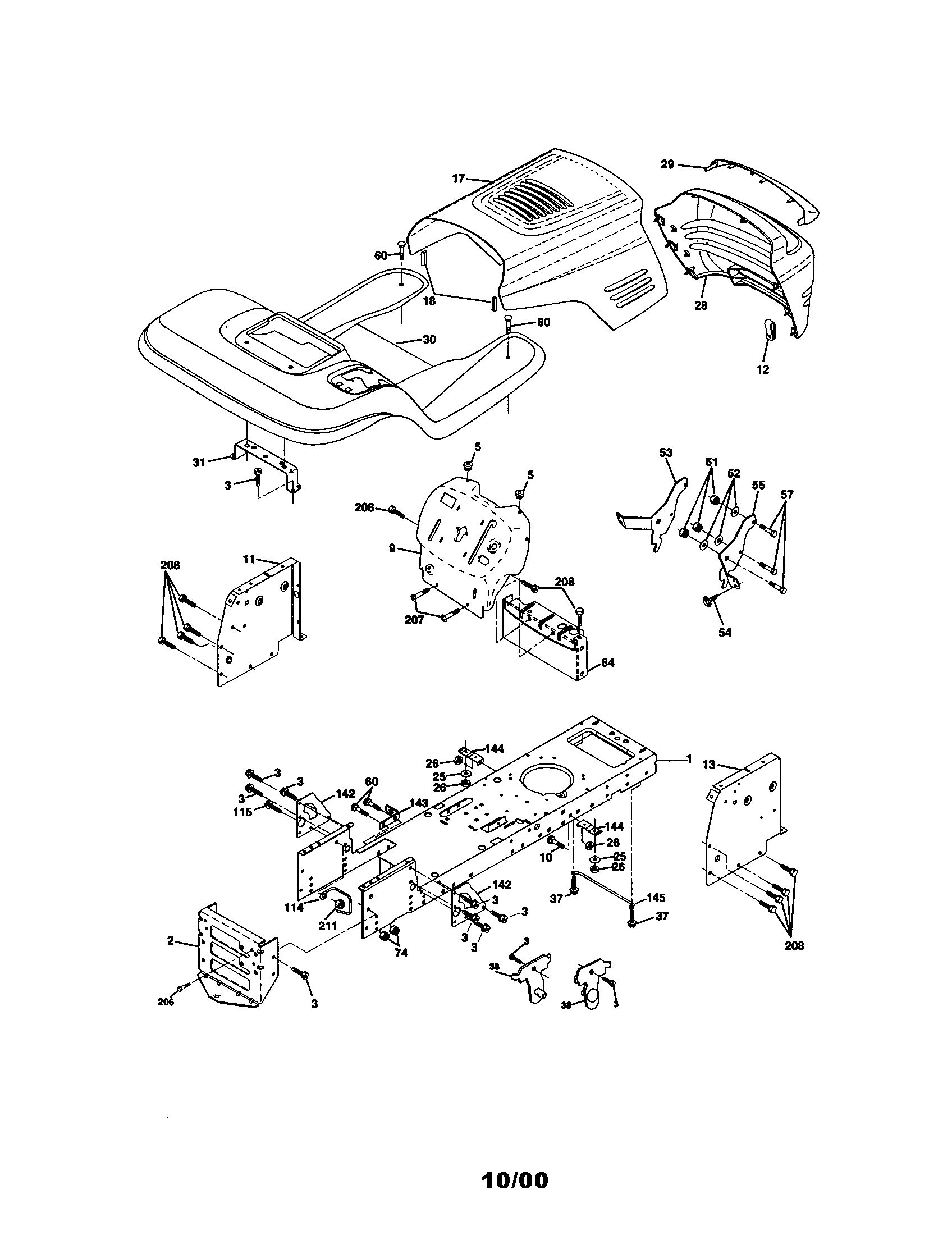 Chassis Diagram and Parts List for 917270730  Craftsman Lawn Tractor