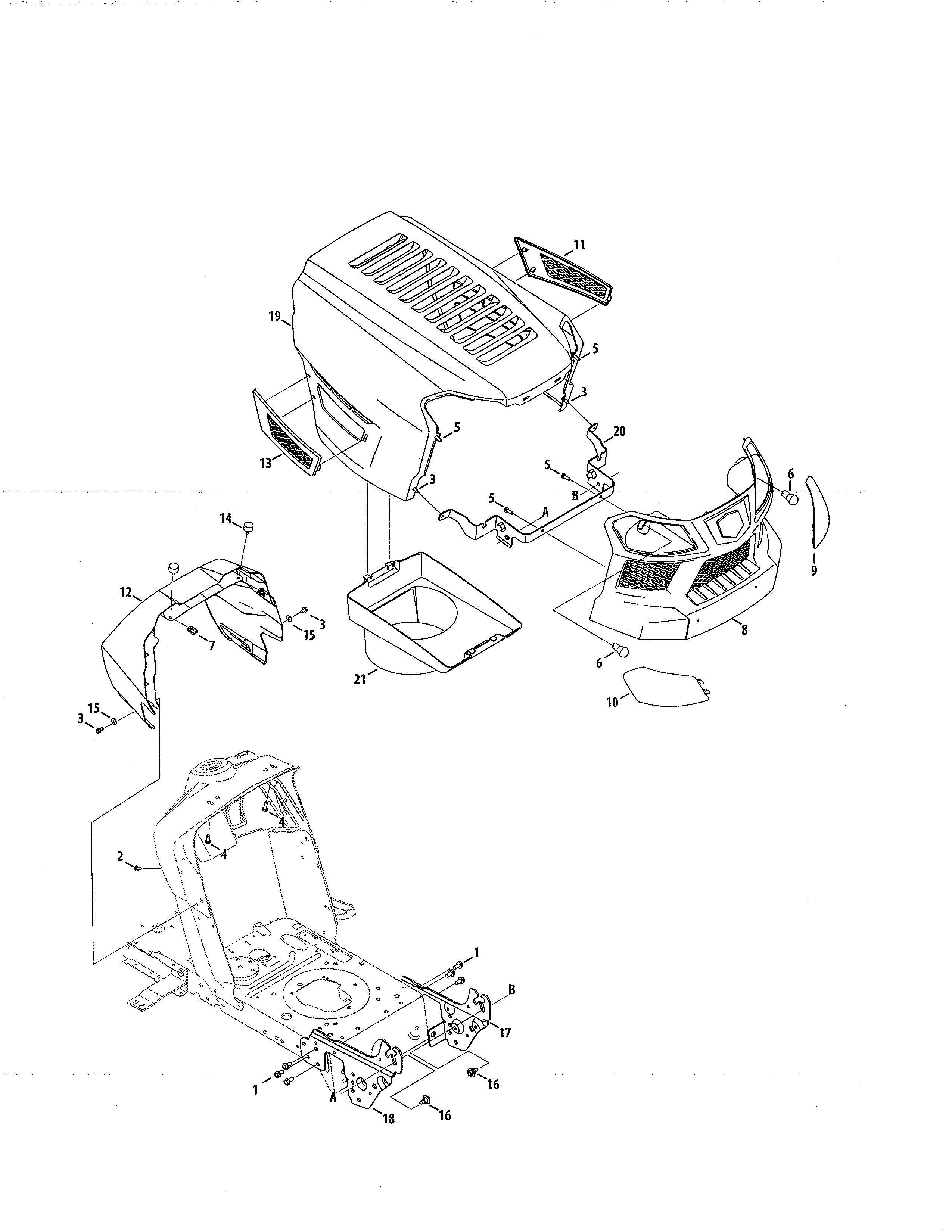 Bumper/hood Diagram and Parts List for 247203760  Craftsman Lawn Tractor