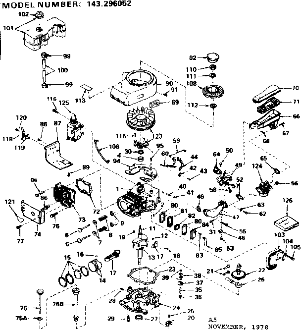 Replacement Parts Diagram and Parts List for 143296052  Craftsman Engine