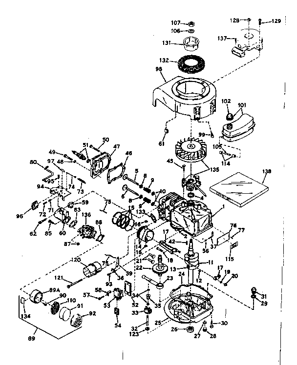 Basic Engine Diagram and Parts List for 143171022  Craftsman Engine