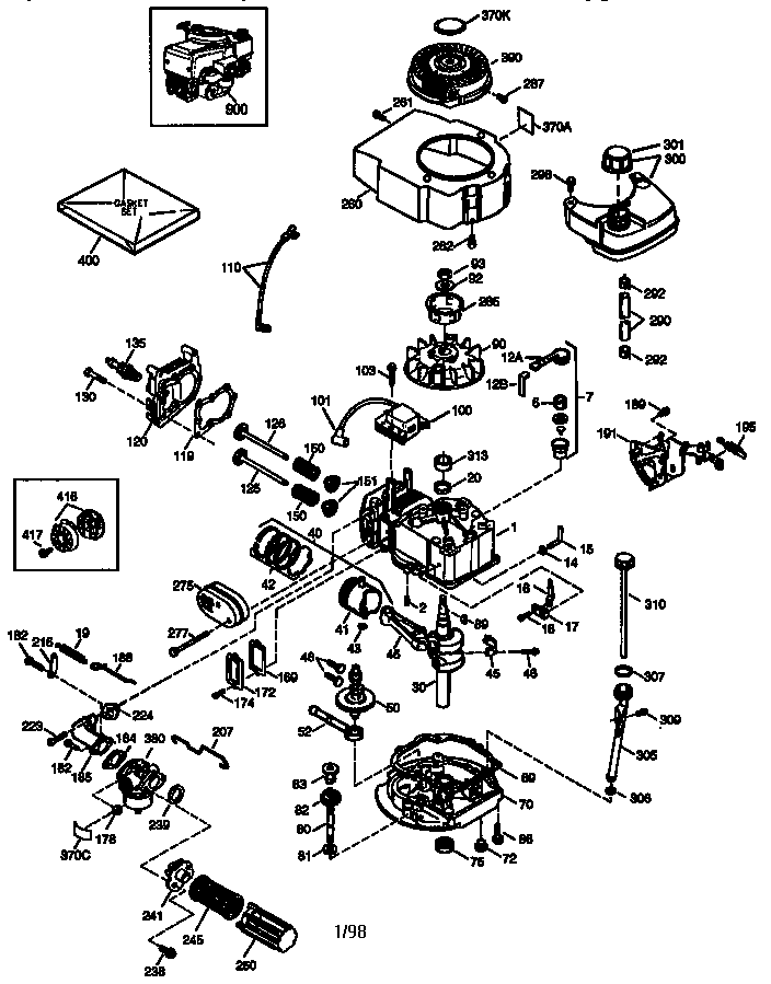 4-cycle Engine Diagram and Parts List for 143986010  Craftsman Engine