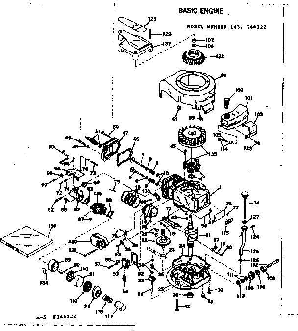 Basic Engine Diagram and Parts List for 143144122  Craftsman Engine