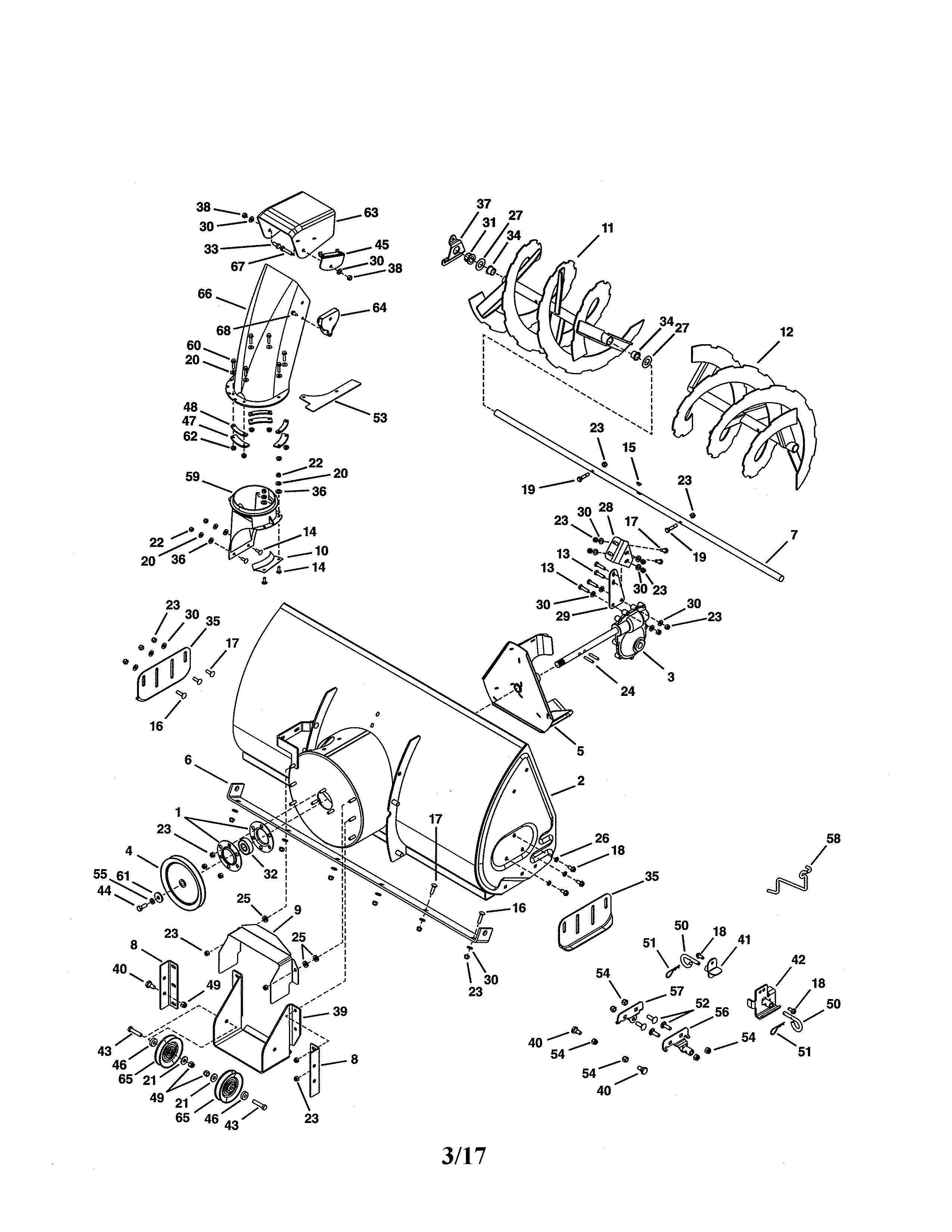 Auger & Housing Diagram and Parts List for 486248374  Craftsman Snow Blower