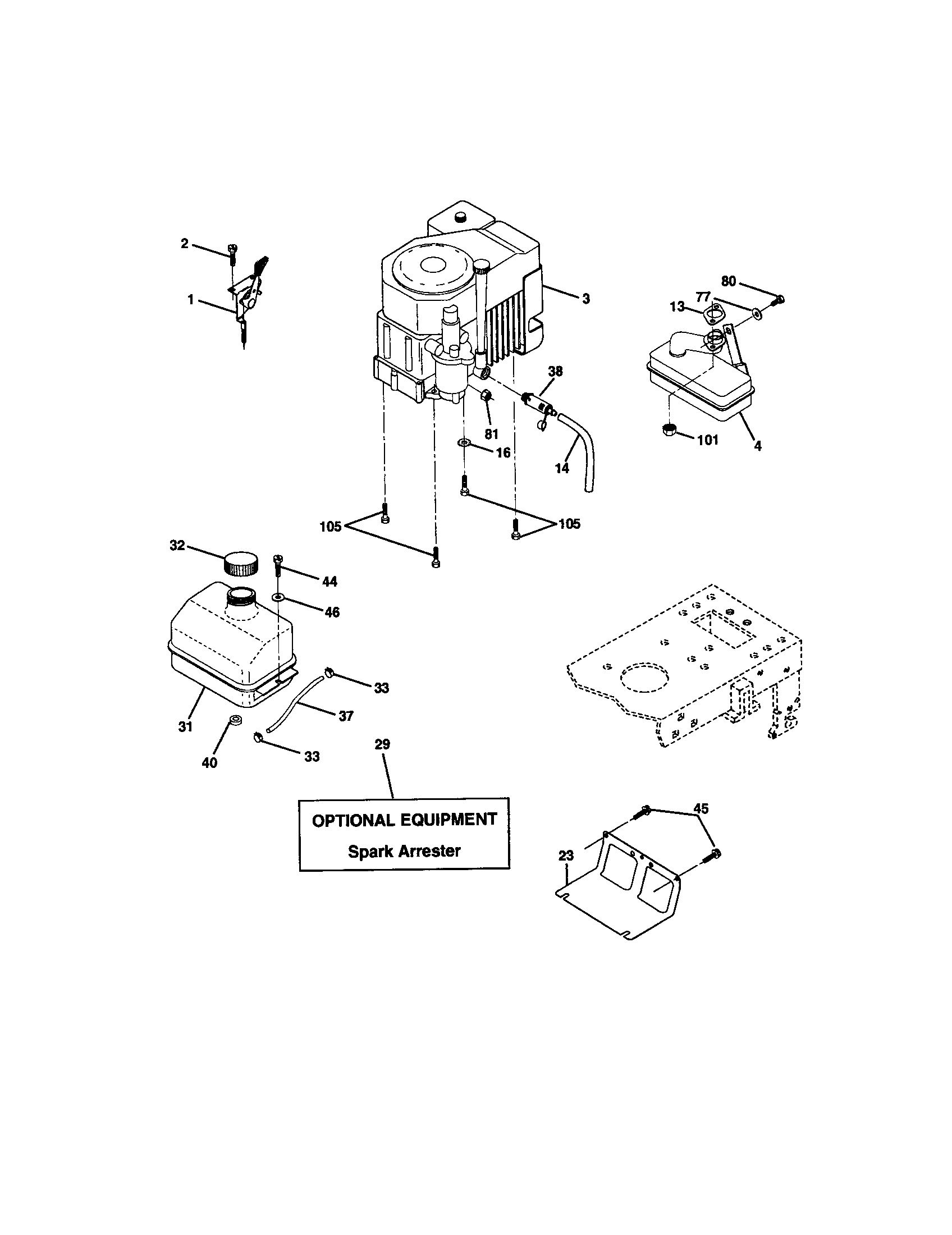 Engine Diagram and Parts List for 917272081  Craftsman Lawn Tractor