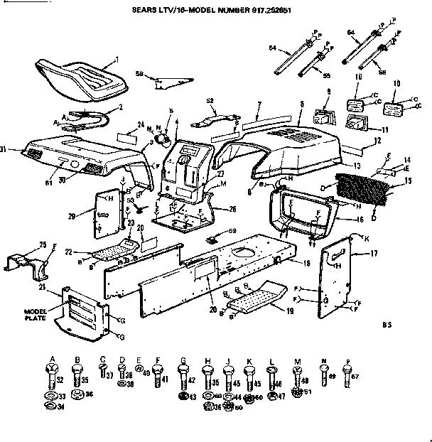 16 Lawn Tractor/enclosures Diagram and Parts List for 917252651  Craftsman Lawn Tractor