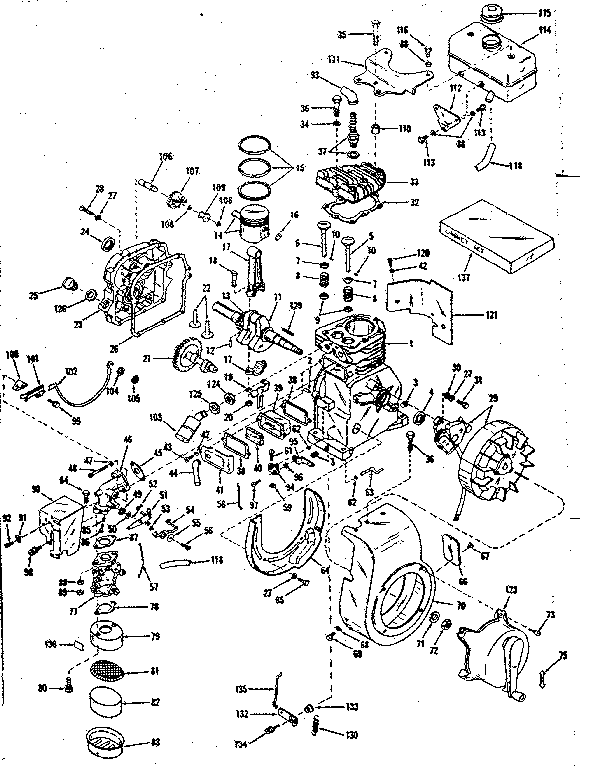 Basic Engine Diagram and Parts List for 143501041  Craftsman Engine