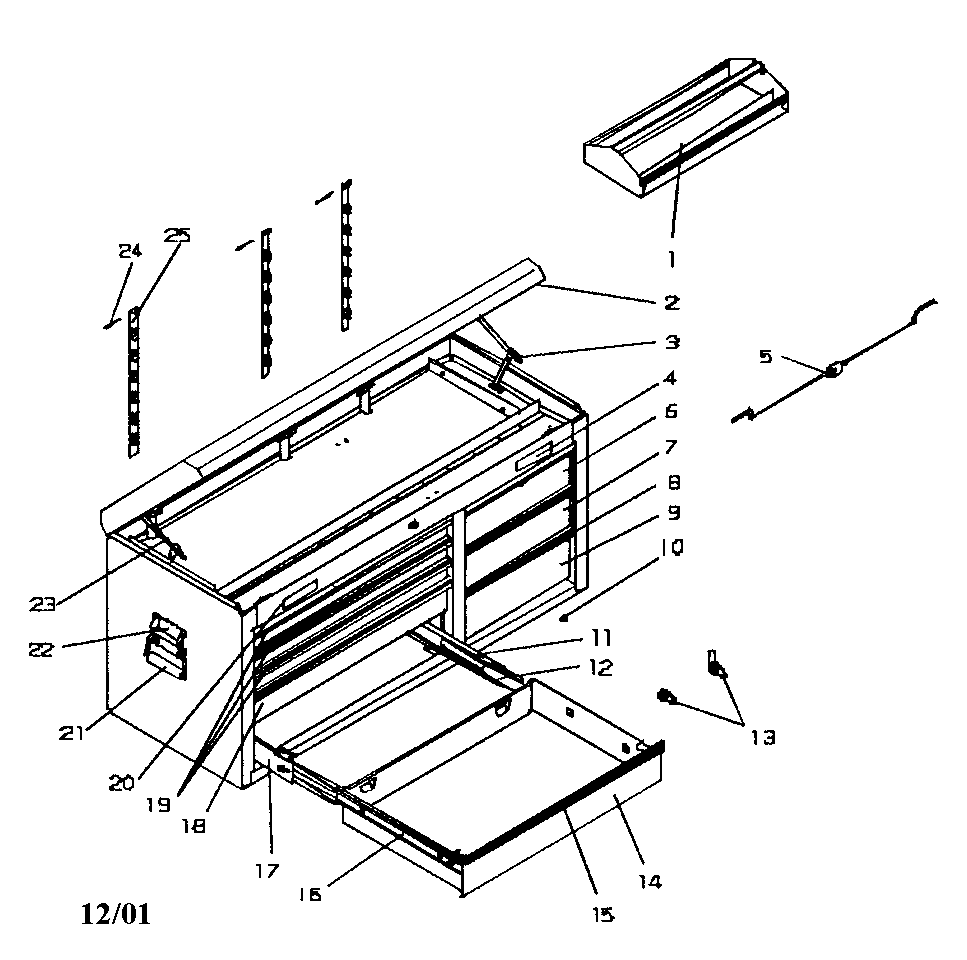 Tool Chest Diagram and Parts List for 706597230  Craftsman Tool Stand & Cart