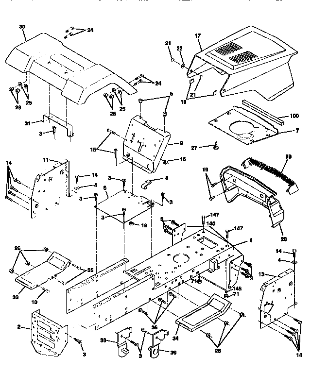 Chassis And Enclosures Diagram and Parts List for 917258472  Craftsman Lawn Tractor
