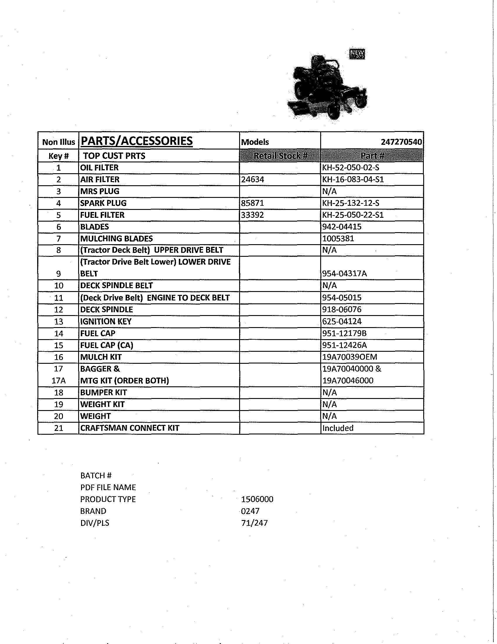 Top Customer Parts Diagram and Parts List for 247270540  Craftsman Engine