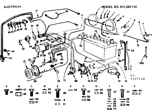 Electrical Diagram and Parts List for 917257110  Craftsman Lawn Tractor