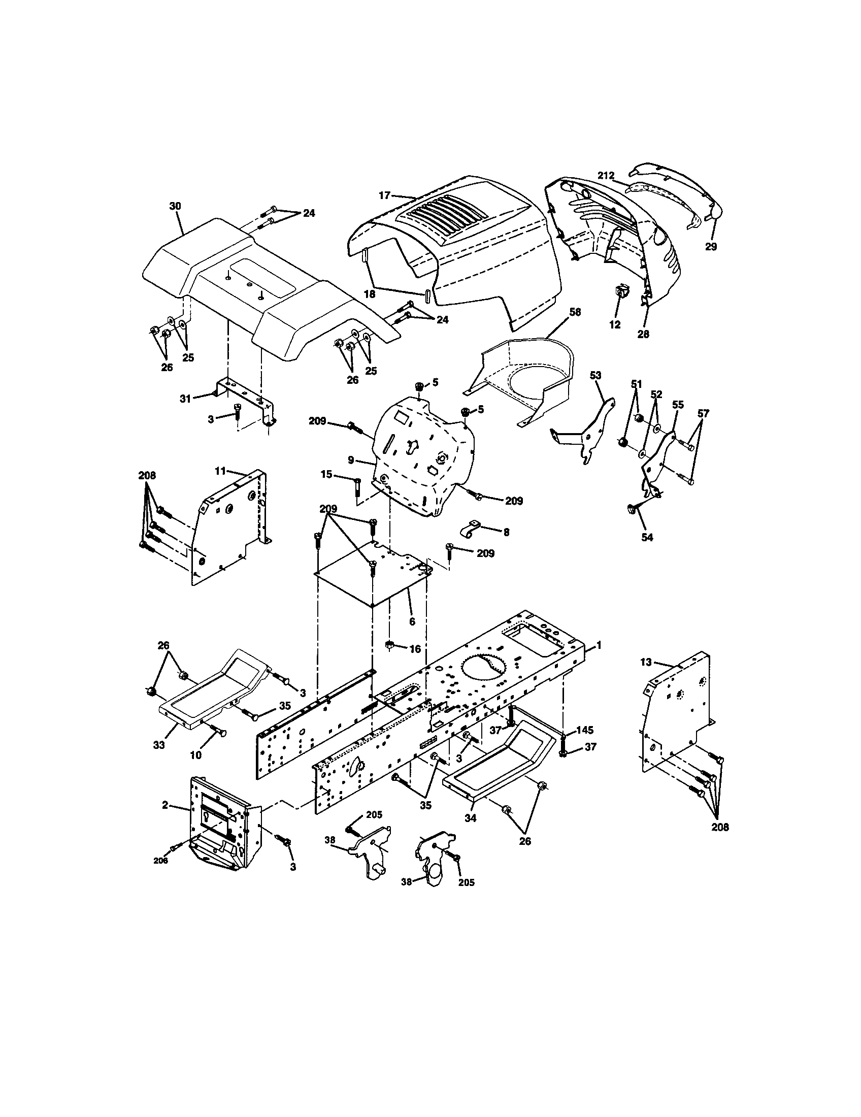 Chassis And Enclosures Diagram and Parts List for 917271532  Craftsman Lawn Tractor
