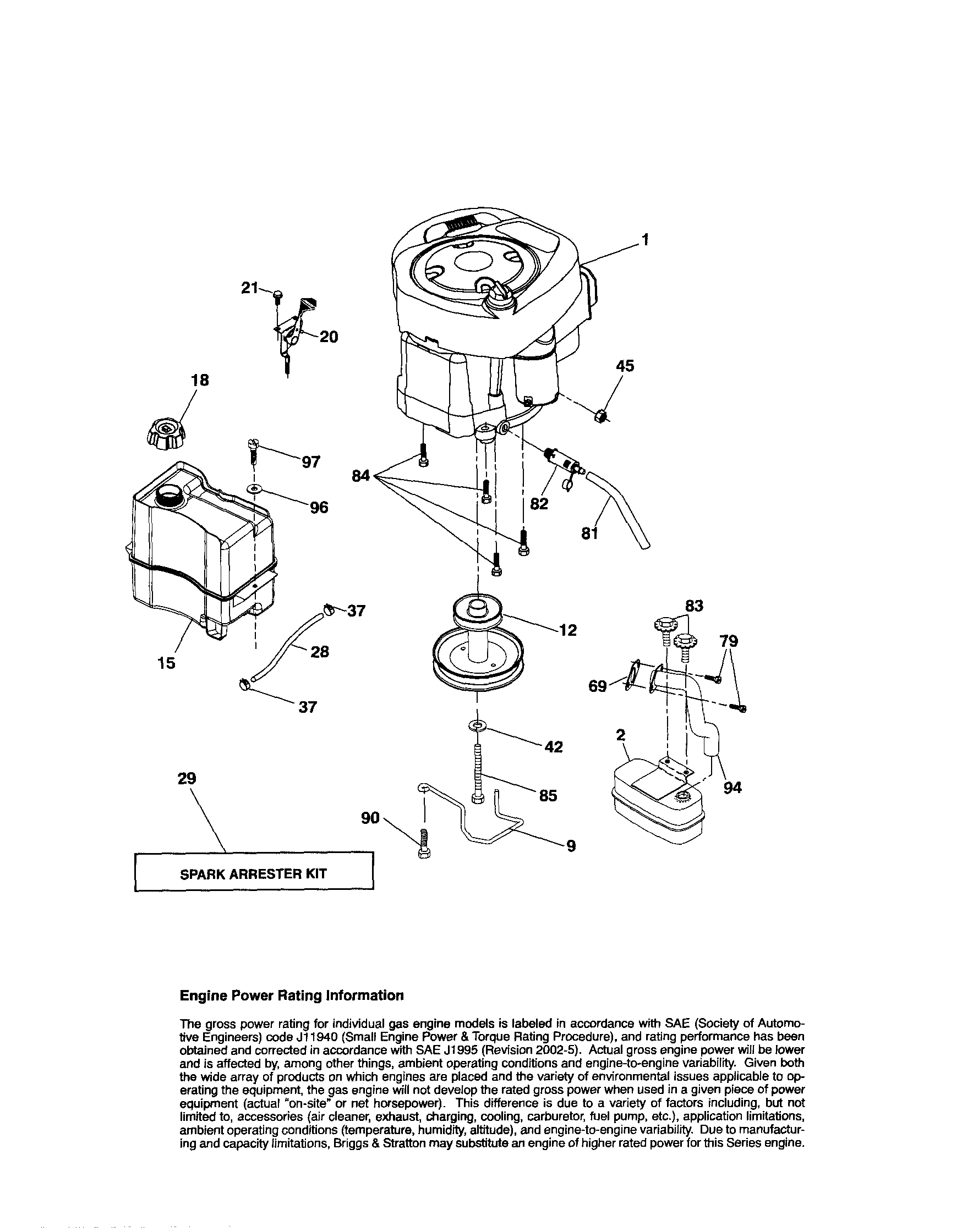 Engine Diagram and Parts List for 917287242  Craftsman Lawn Tractor