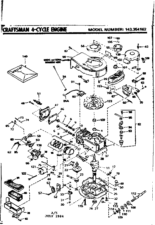 Replacement Parts Diagram and Parts List for 143354162  Craftsman Engine