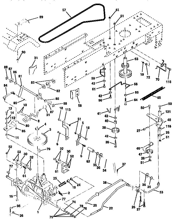 Drive Diagram and Parts List for 917258070  Craftsman Lawn Tractor