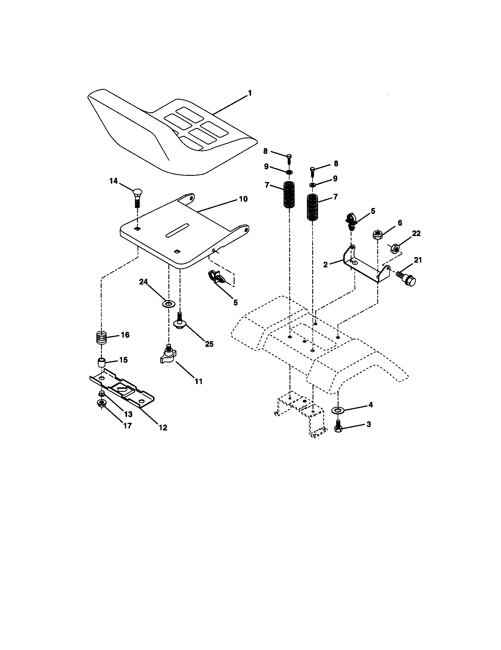 Seat Assembly Diagram and Parts List for 917270761  Craftsman Lawn Tractor