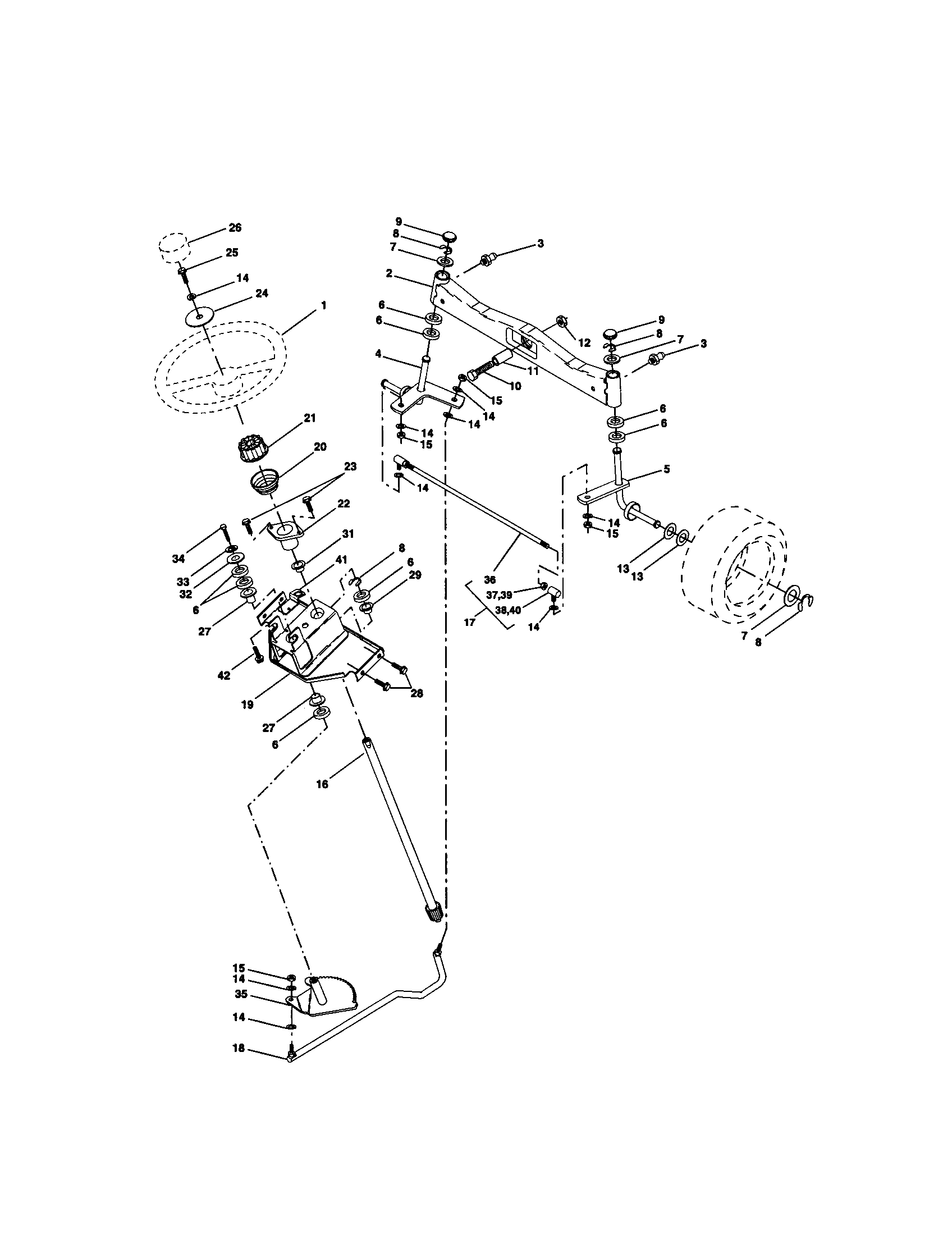 Steering Assembly Diagram and Parts List for 917272955  Craftsman Lawn Tractor