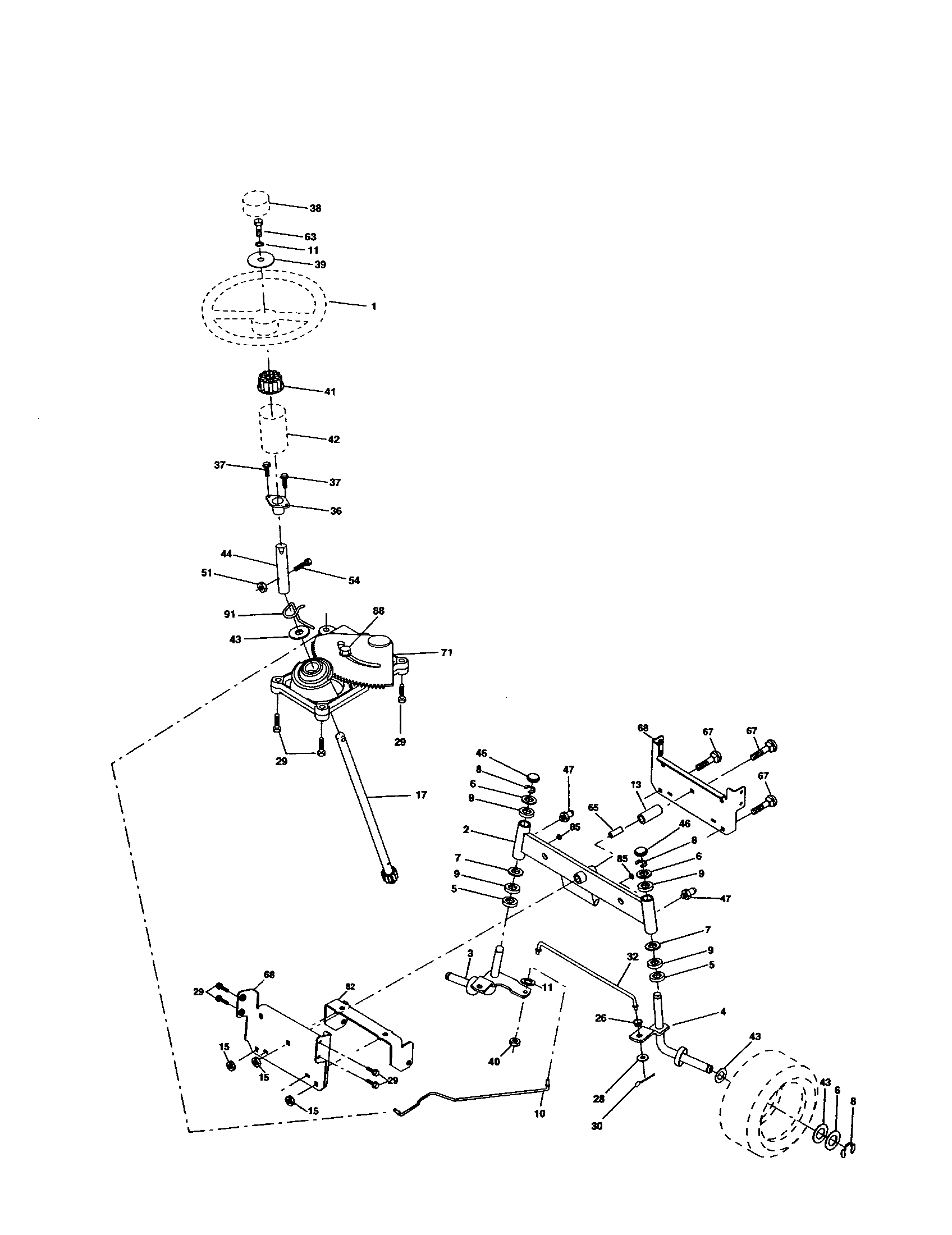 Steering Assembly Diagram and Parts List for 917277030  Craftsman Lawn Tractor