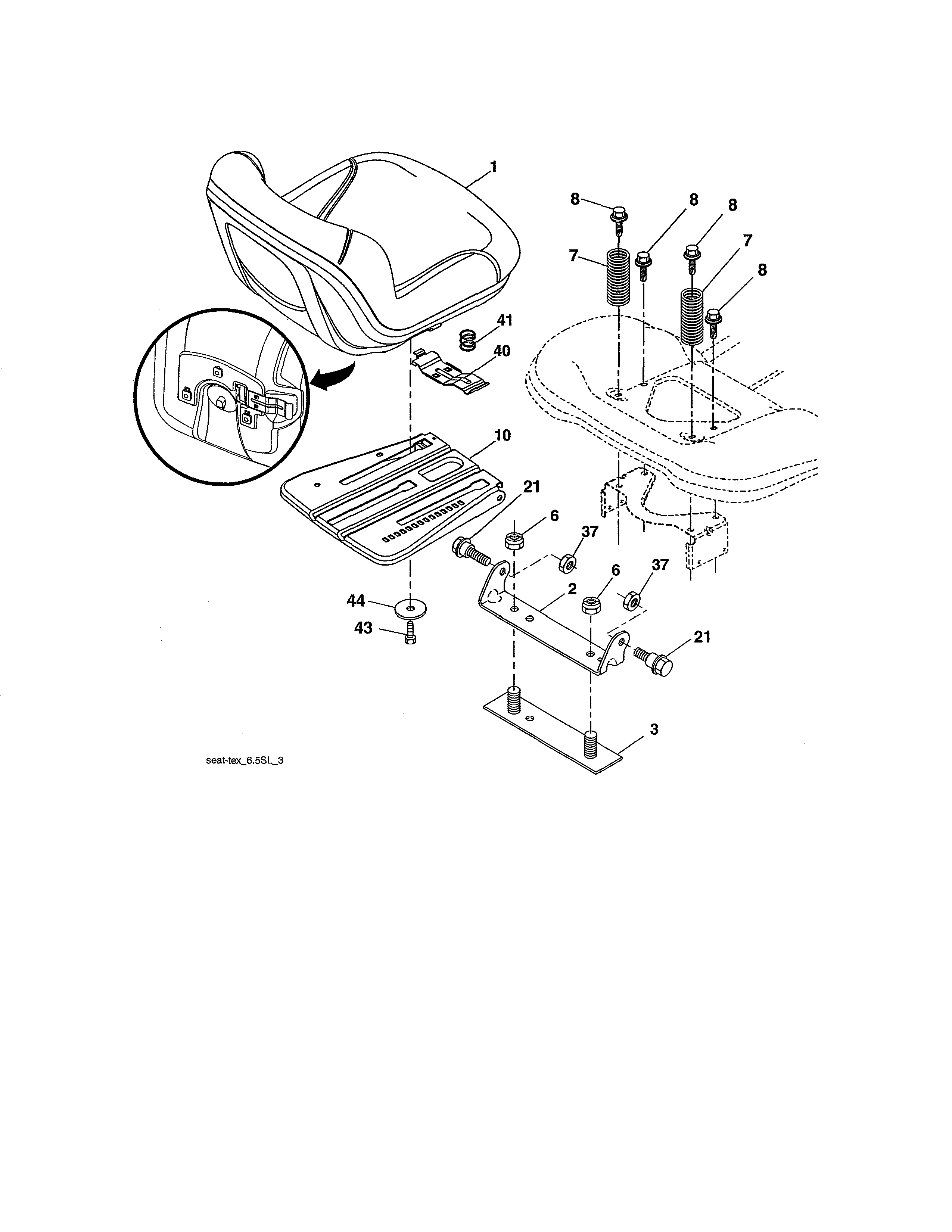 Seat Assembly Diagram and Parts List for 917990470  Craftsman Lawn Tractor