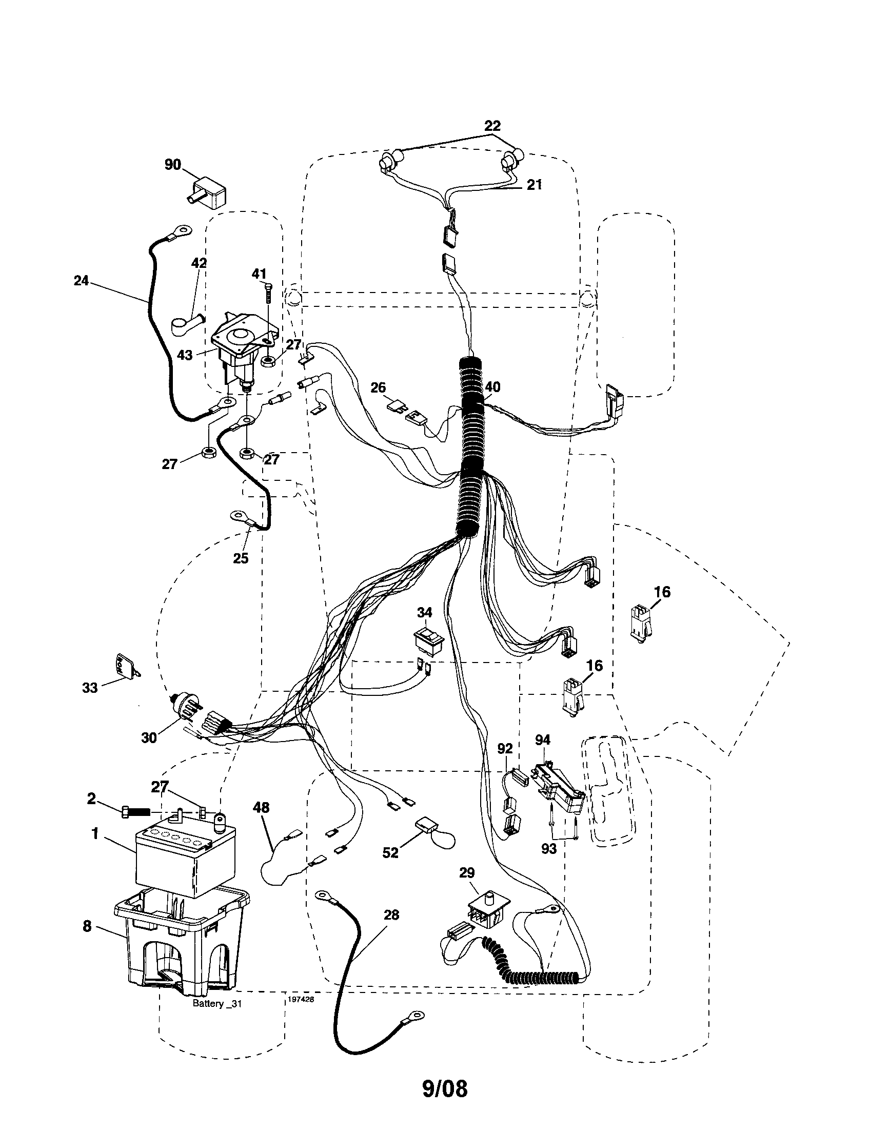 Electrical Diagram and Parts List for 917257450  Craftsman Lawn Tractor