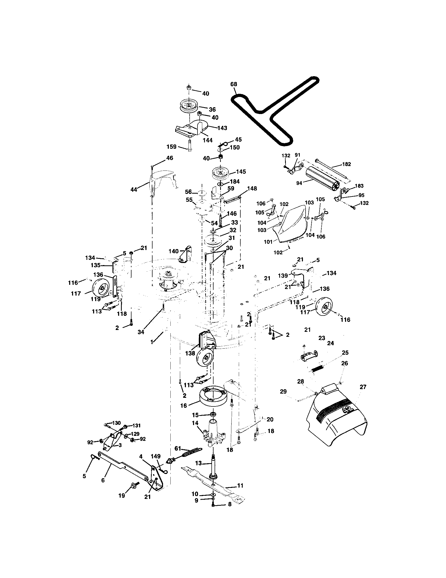 Mower Deck Diagram and Parts List for 917273634  Craftsman Lawn Tractor
