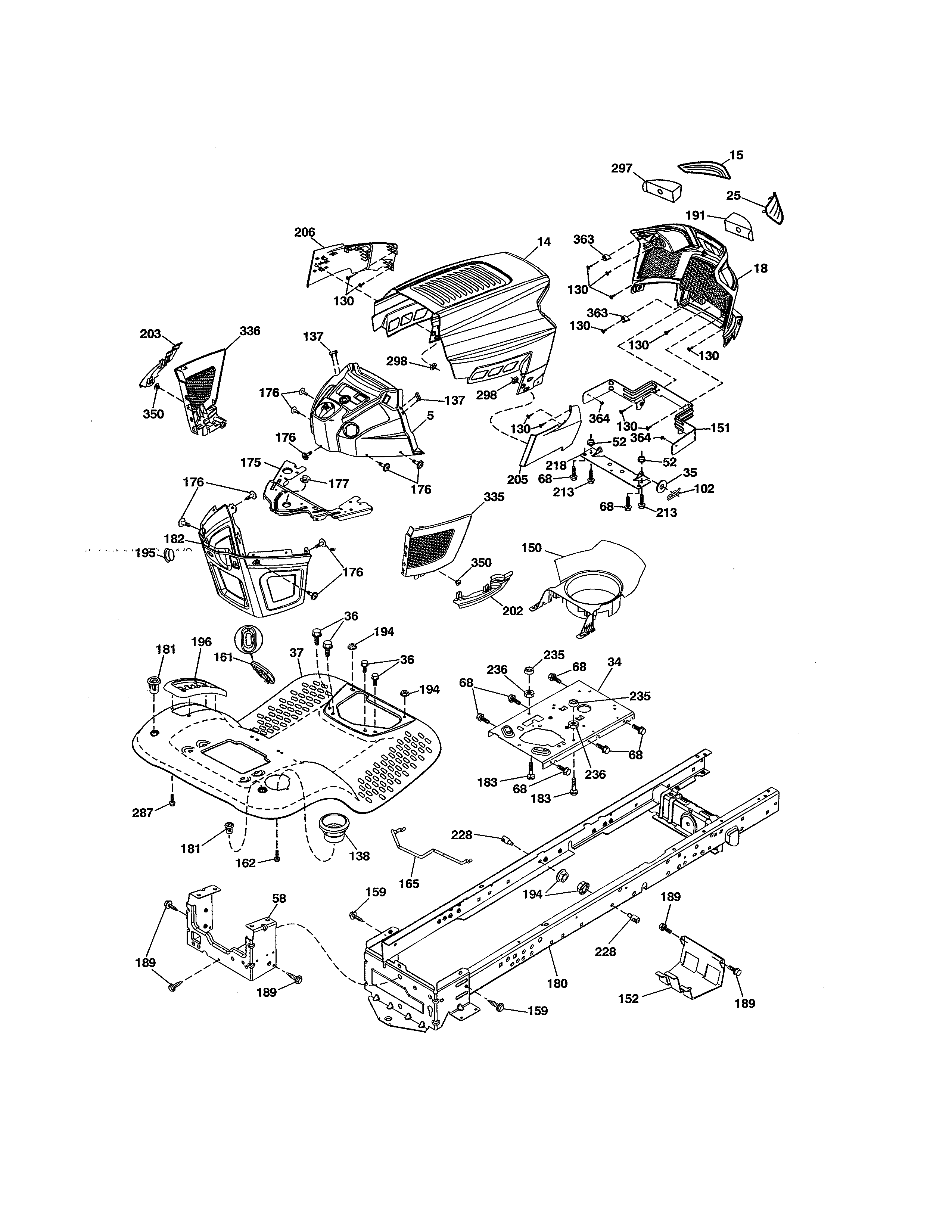 Chassis Diagram and Parts List for 917986411  Craftsman Lawn Tractor