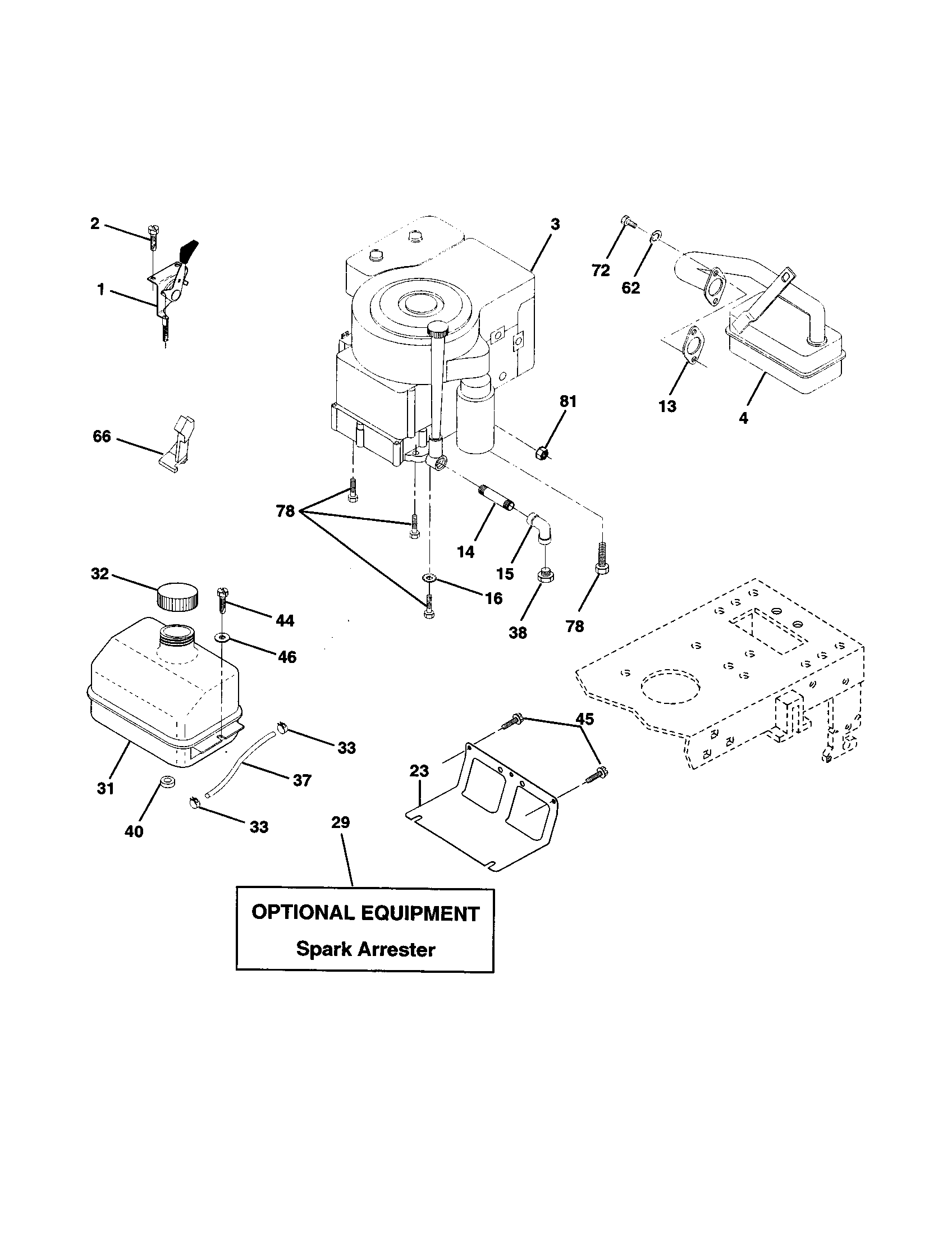 Engine Diagram and Parts List for 917258790  Craftsman Lawn Tractor