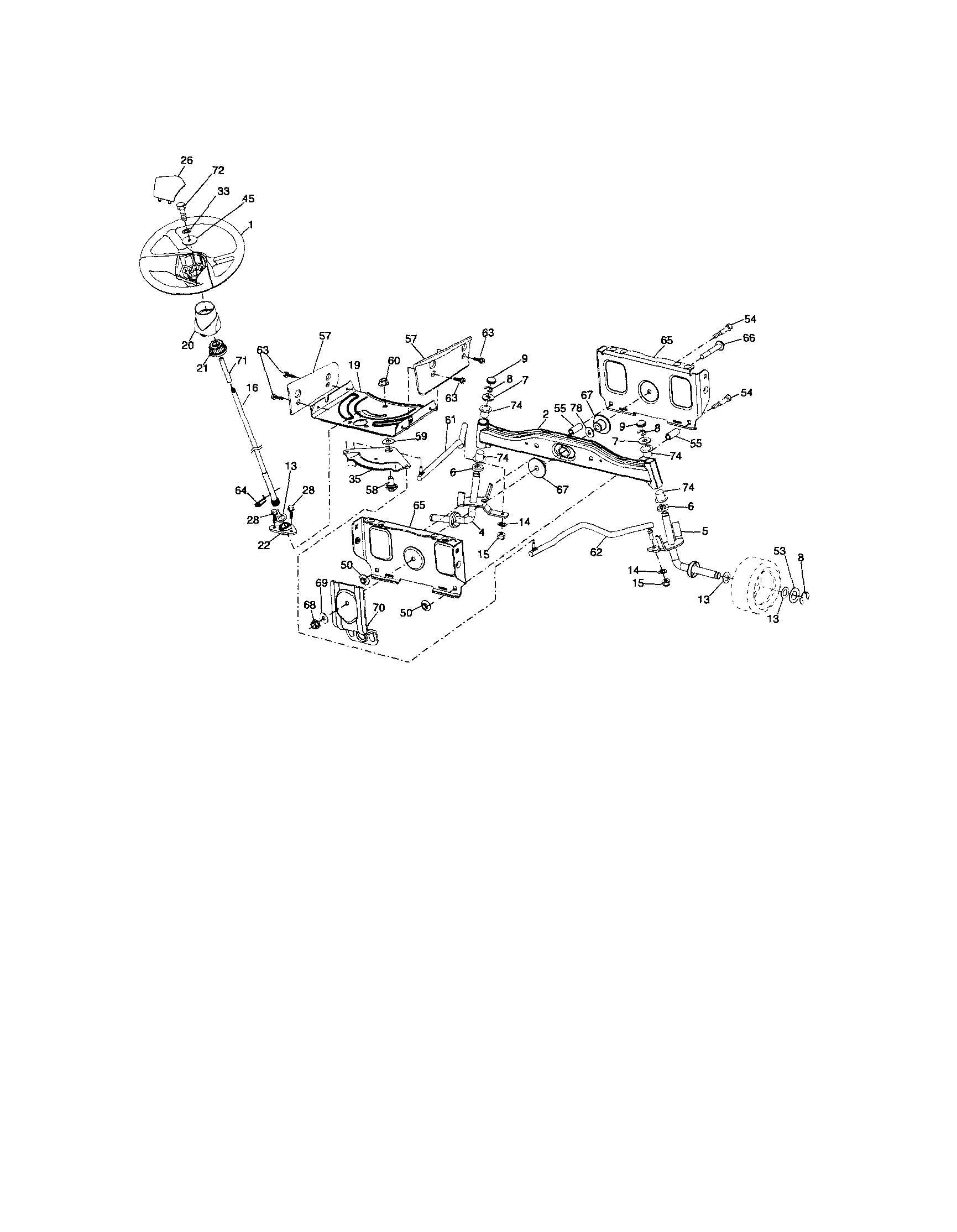 Steering Diagram and Parts List for 917288141  Craftsman Lawn Tractor