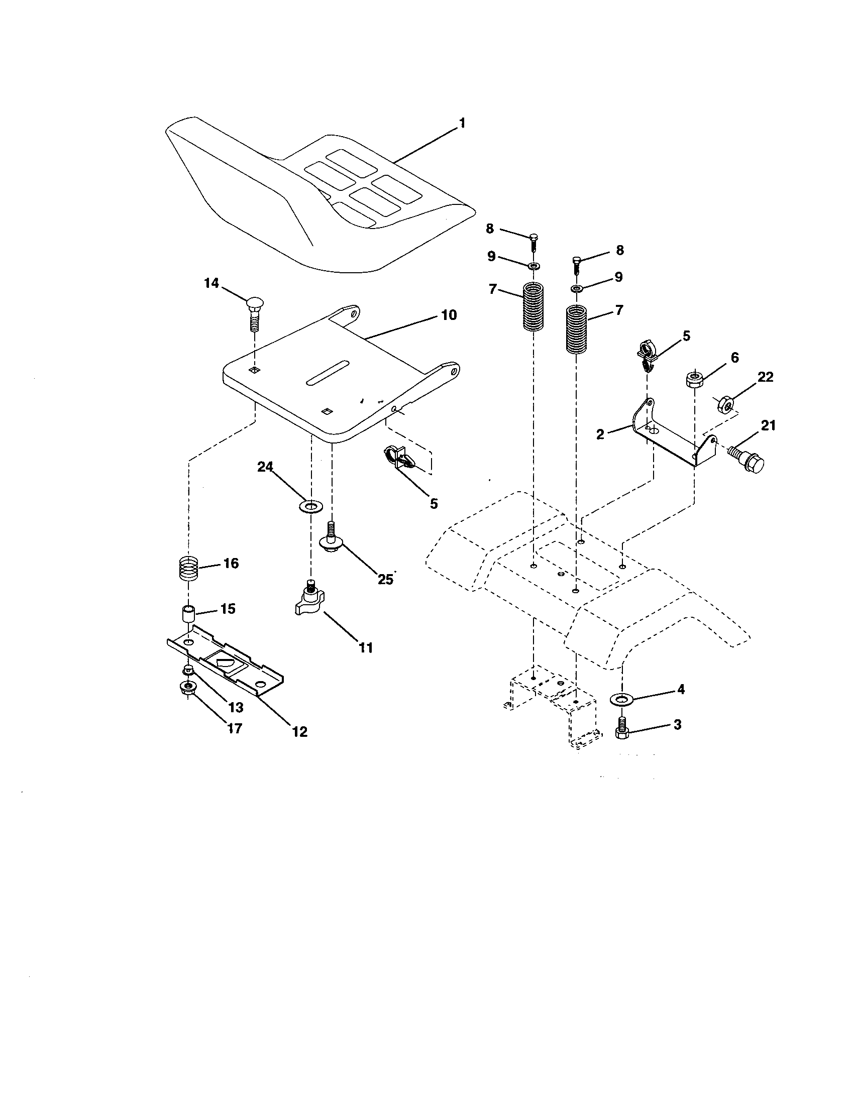 Seat Assembly Diagram and Parts List for 917277031  Craftsman Lawn Tractor