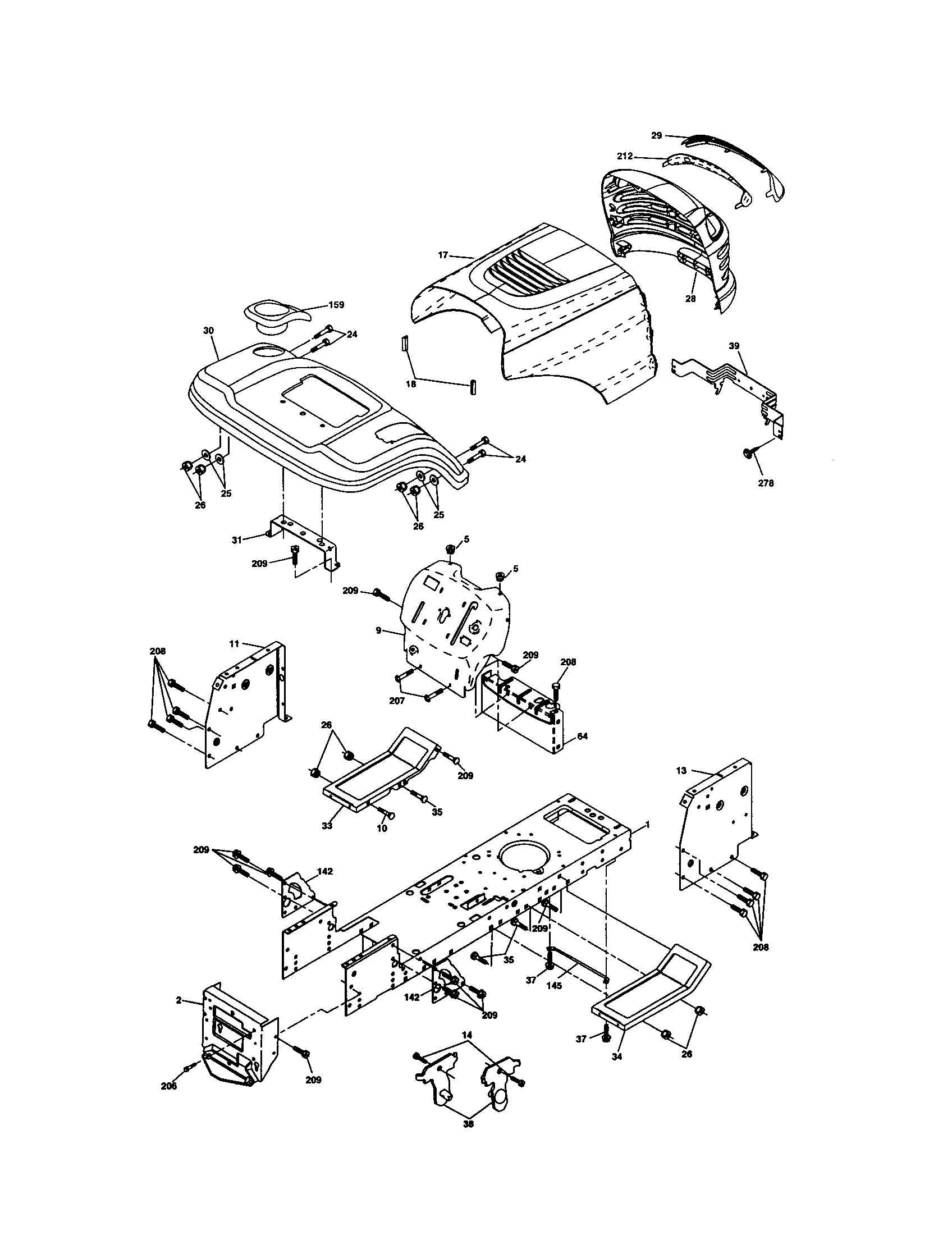 Chassis And Enclosures Diagram and Parts List for 917274391  Craftsman Lawn Tractor