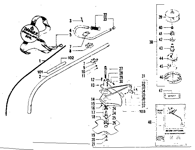 Drive Shaft And Cutting Head Diagram and Parts List for 358798211  Craftsman Trimmer