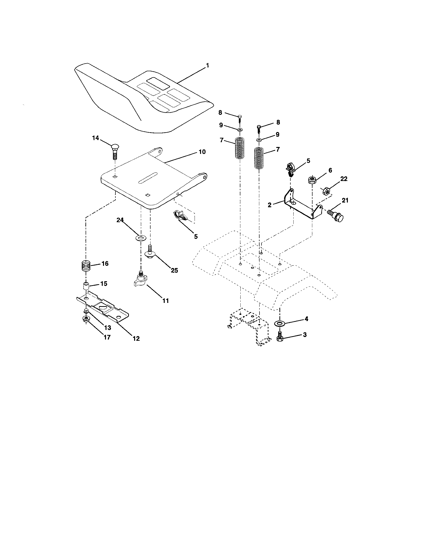 Seat Assembly Diagram and Parts List for 917271654  Craftsman Lawn Tractor