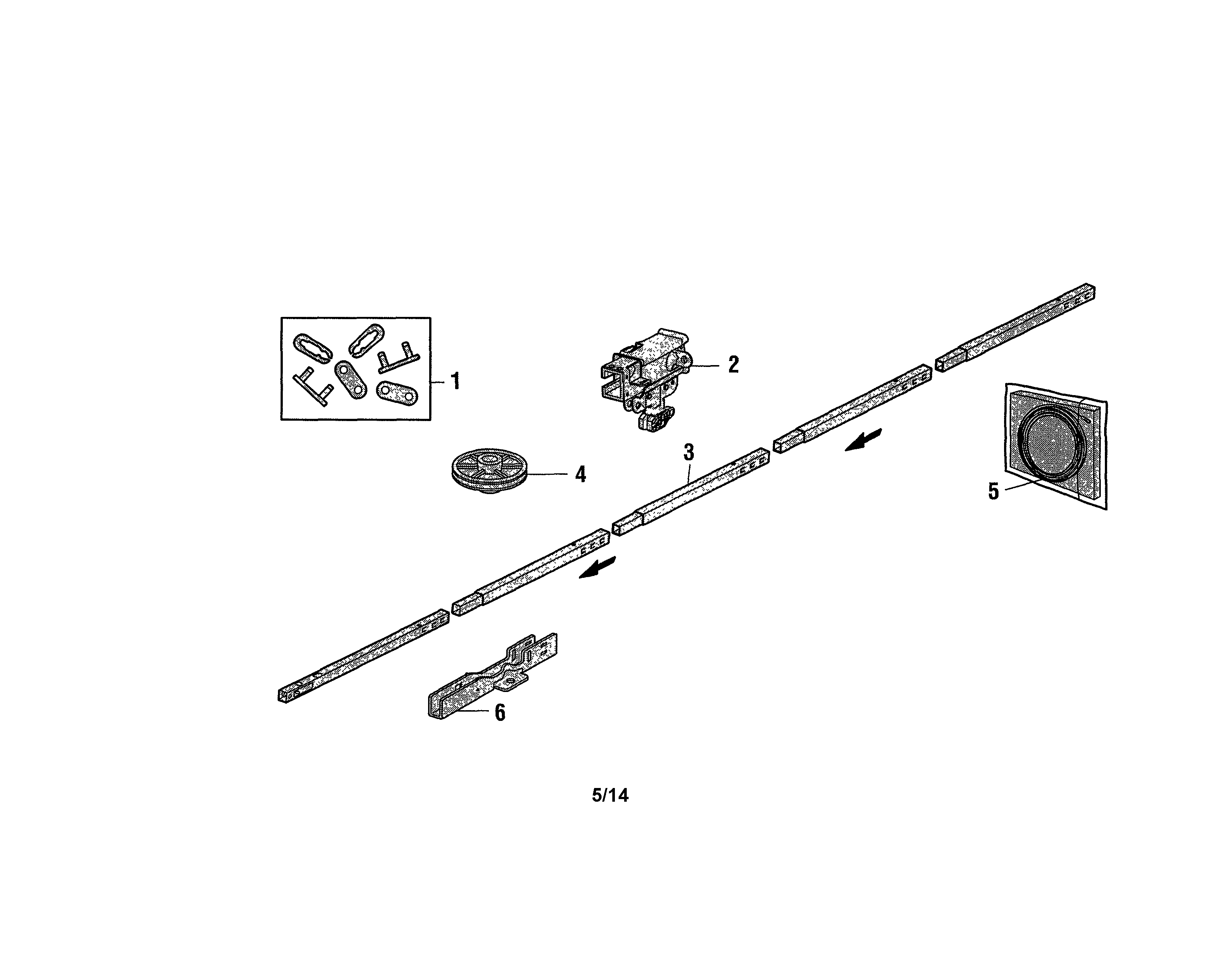 Rail Assembly Diagram and Parts List for 13954990  Craftsman Garage Door Opener