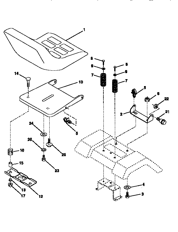 Seat Assembly Diagram and Parts List for 917252503  Craftsman Lawn Tractor