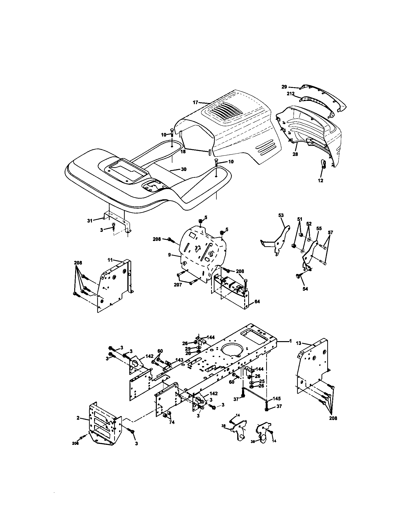 Chassis And Enclosures Diagram and Parts List for 917271633  Craftsman Lawn Tractor