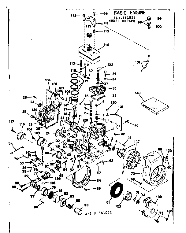 Basic Engine Diagram and Parts List for 143561032  Craftsman Engine