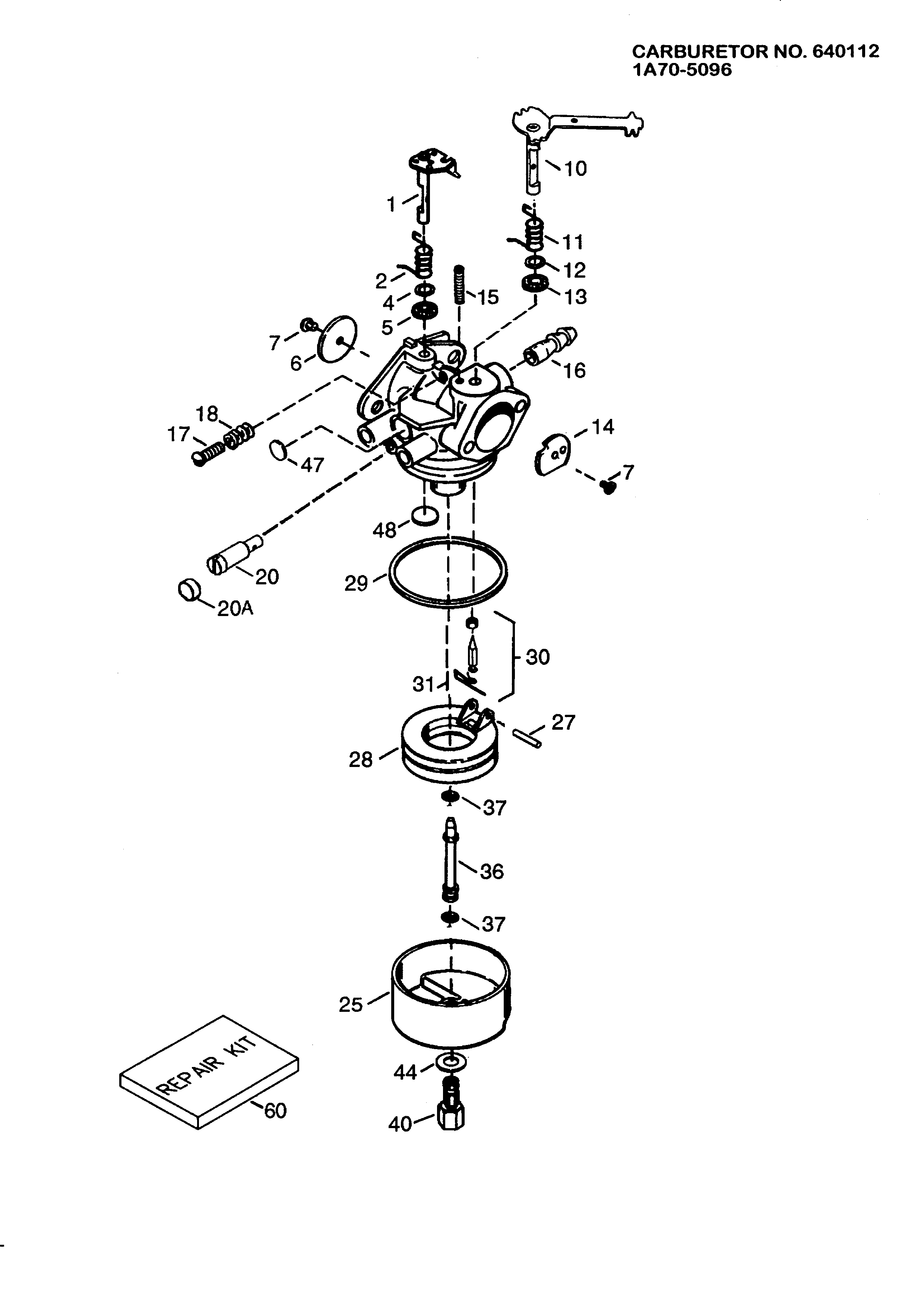 Carburetor 1a70-5096 Diagram and Parts List for 143988503  Craftsman Engine