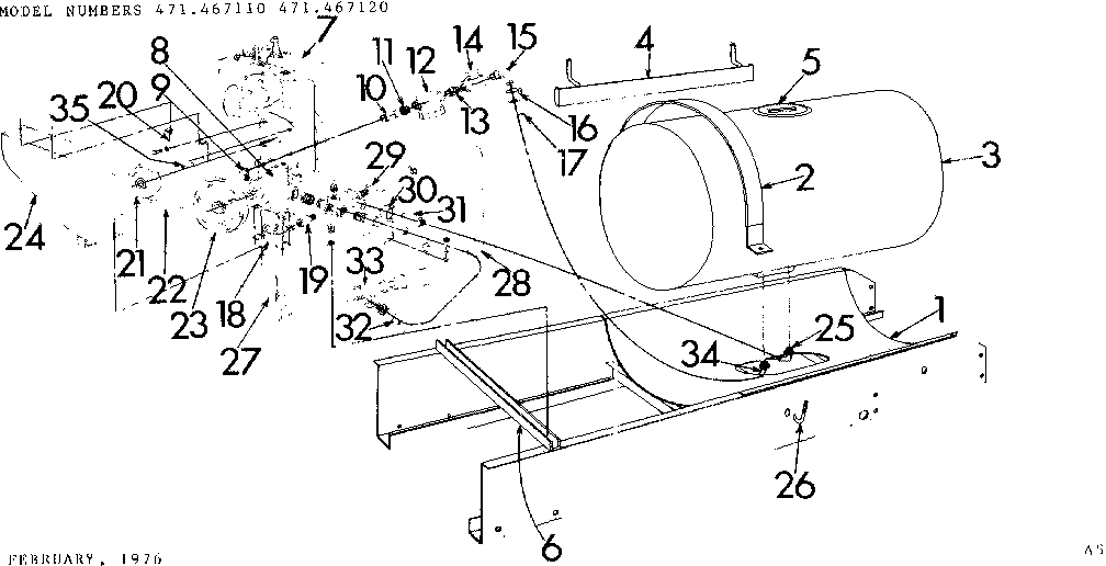 Tank And Frame Assembly Diagram and Parts List for 471467110  Craftsman Pressure Washer