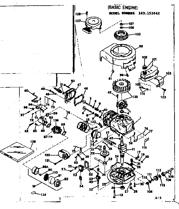 Basic Engine Diagram and Parts List for 143151042  Craftsman Engine