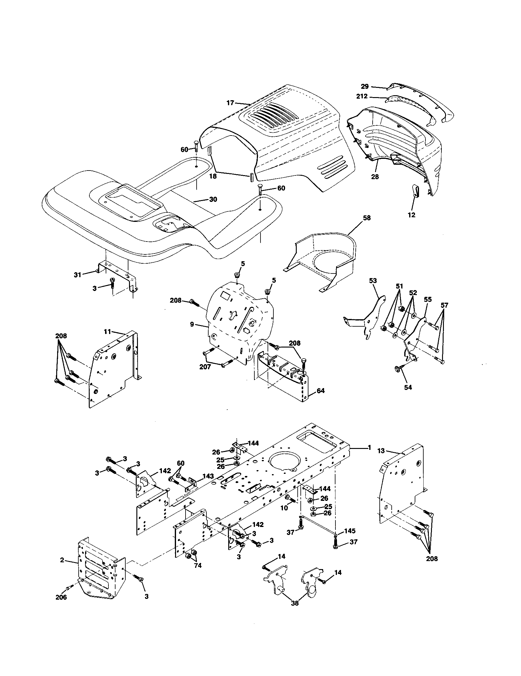 Chassis And Enclosures Diagram and Parts List for 917253870  Craftsman Lawn Tractor
