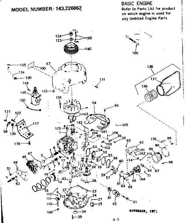 Basic Engine Diagram and Parts List for 143226062  Craftsman Engine
