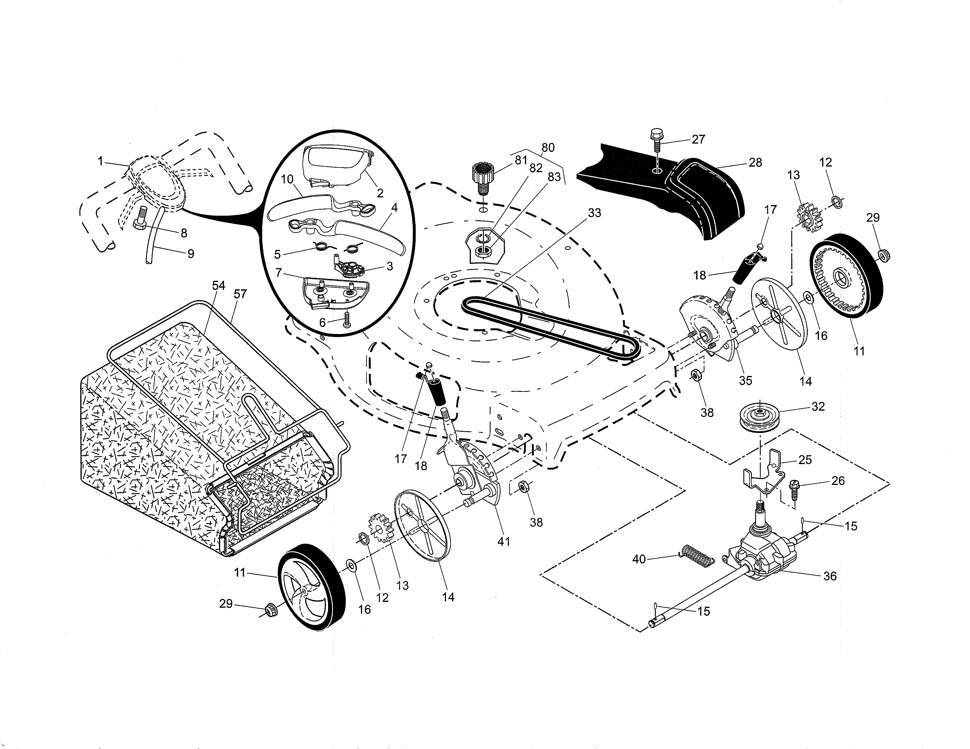 Drive Control/gear Case/wheels Diagram and Parts List for 917376542  Craftsman Lawn Mower