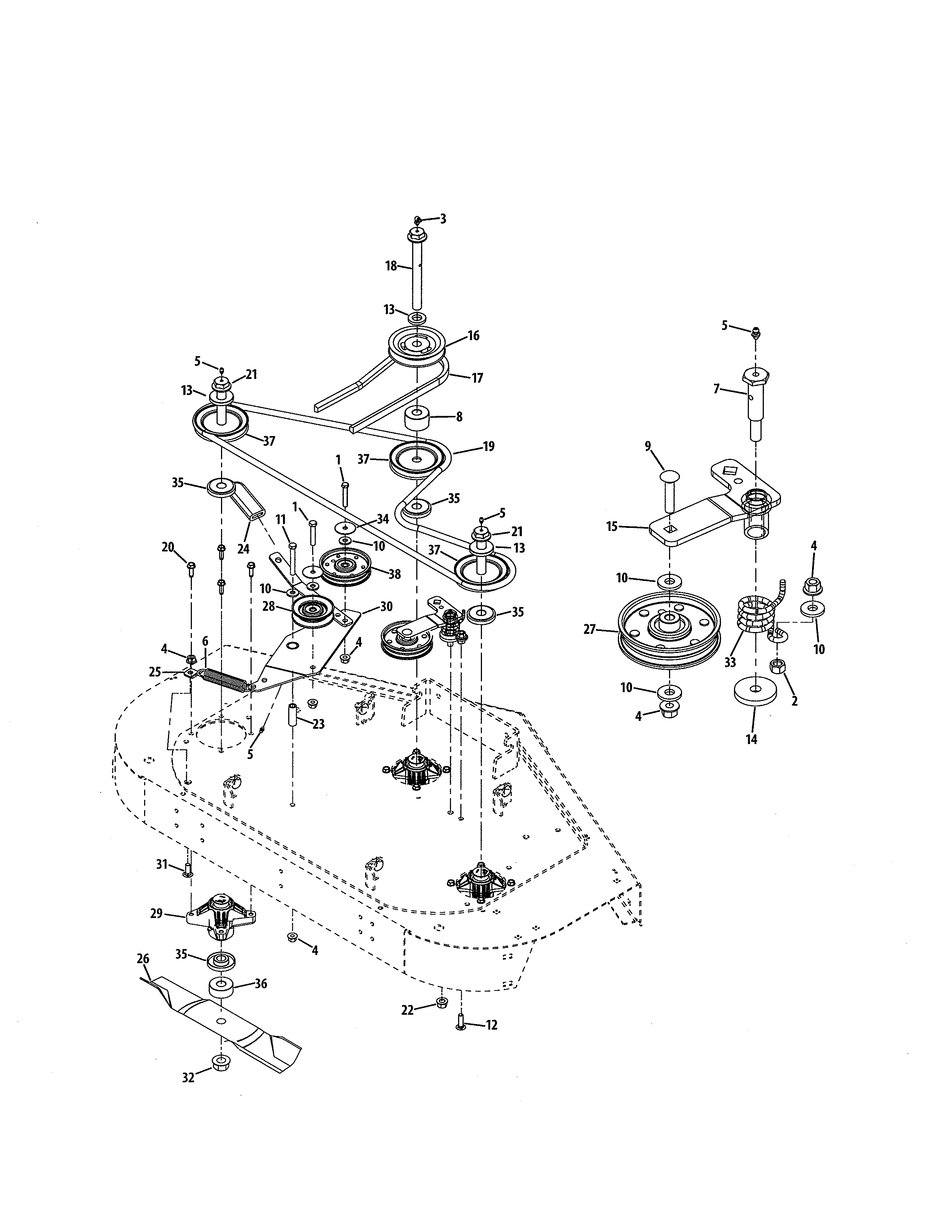 Spindle/pulleys Diagram and Parts List for 247250030  Craftsman Engine