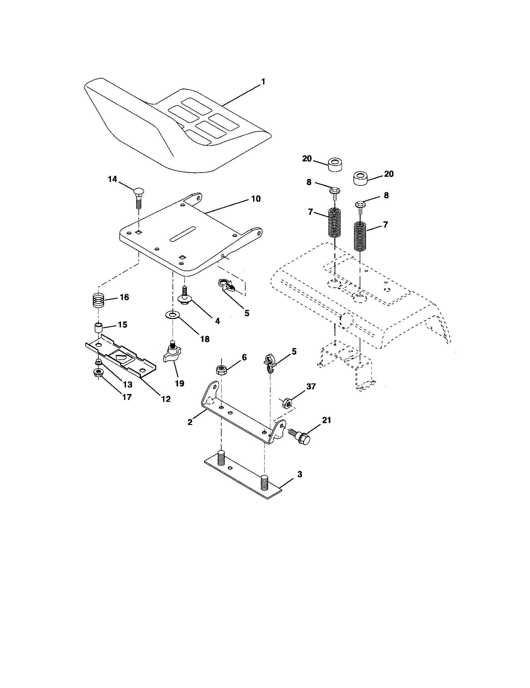 Seat Assembly Diagram and Parts List for 917276071  Craftsman Lawn Tractor